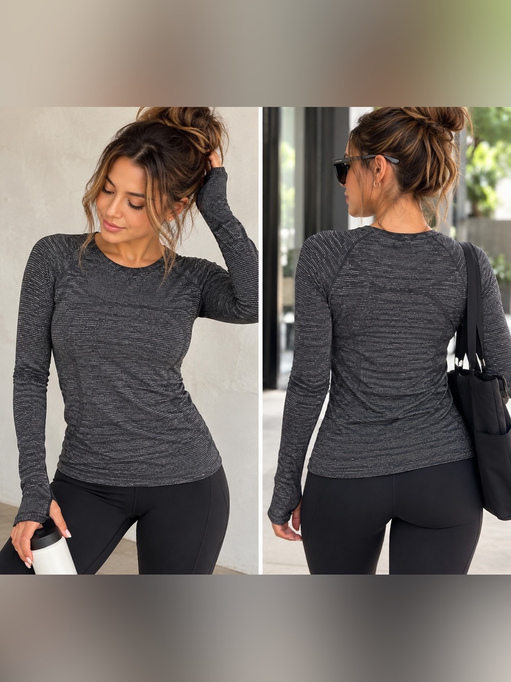 (#6) Lululemon Swiftly Tech Long Sleeve Shirt Black Silver Sparkle Size 12